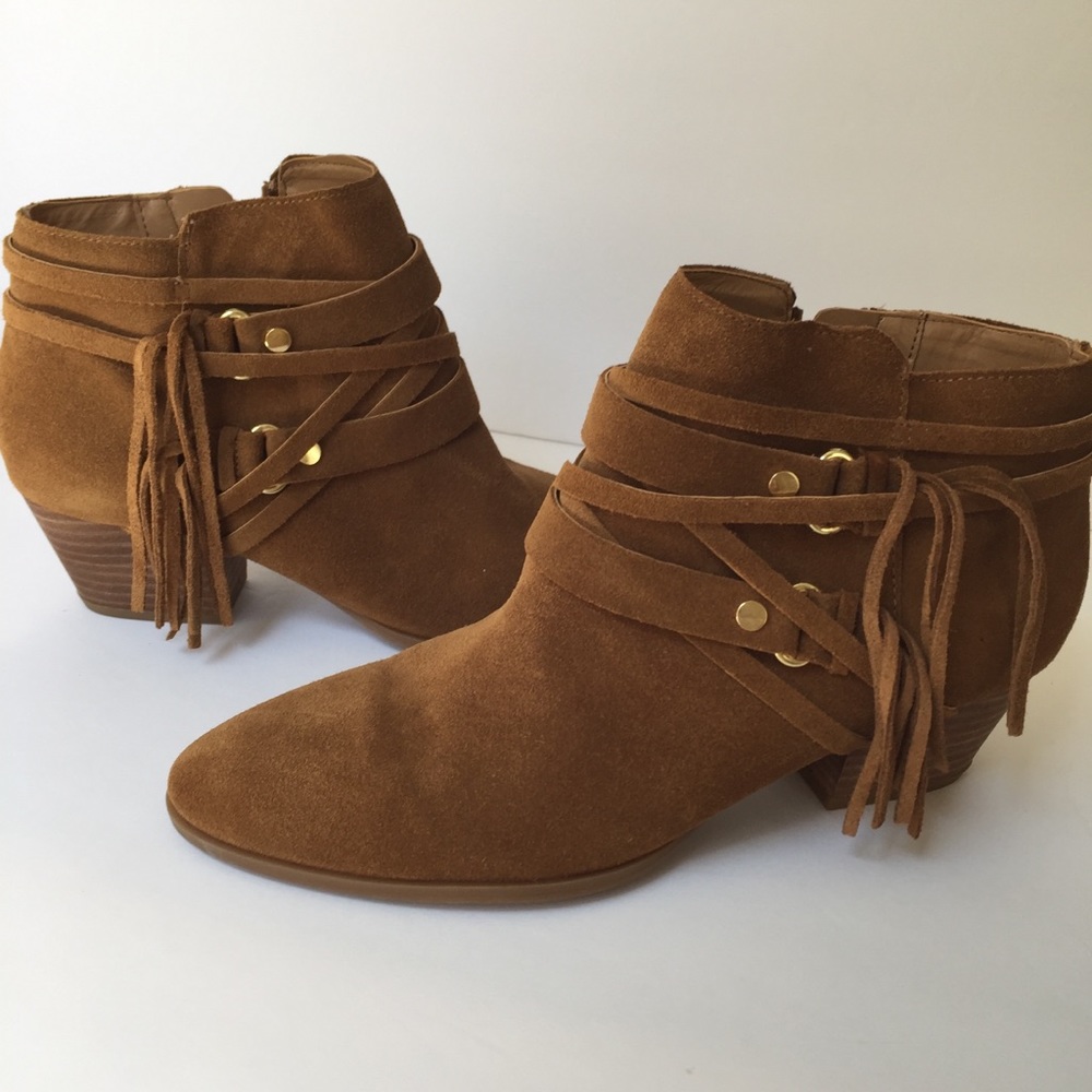 NEW Franco Sarto Brown Suede Tassel Ankle Boots